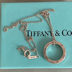 Authentic Tiffany & Co 1837 Circle Pendant Sterling Silver Necklace.